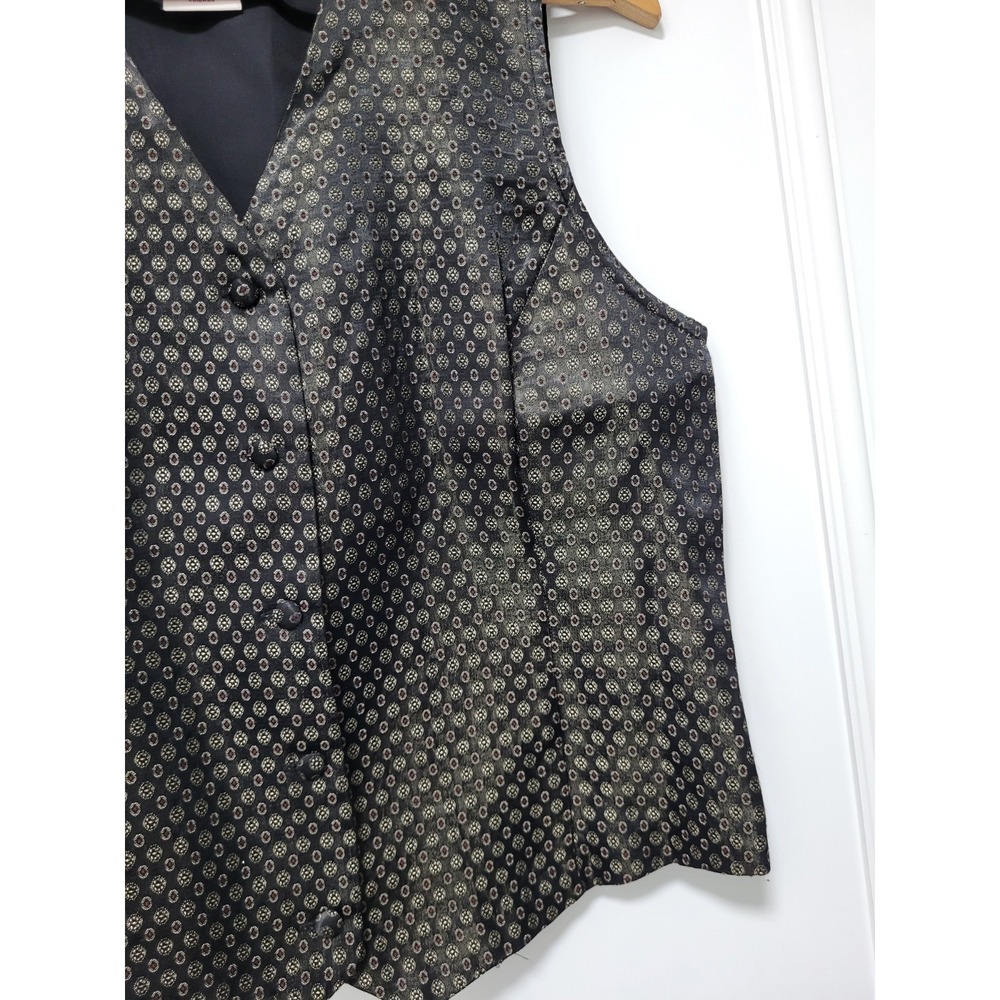 Vintage Black Gold Satin Button Up Suit Vest Masculine Sz S - Picture 3 of 6